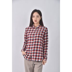(S) uniqlo質感棉質純棉格紋紅色長袖上衣二手衣