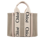 CHLOE' Woody 帆布拼牛皮手提/斜背二用托特包/小/灰粉色, , large