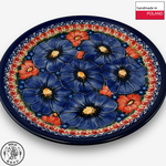 【SOLO Vintage】Cerraf Polish Pottery 17cm Dessert Plate Round Plate Red and Blue Blossoming Elegance Series Made in Poland, , large