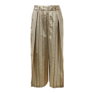 PINKO打褶卡其條紋闊腿褲