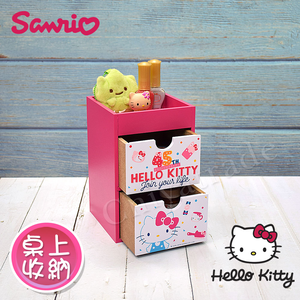 【百科良品】Kitty凱蒂貓 繽紛玩美 小型雙抽盒 抽屜盒 桌上收納(正版授權台灣製)