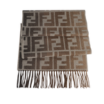 FENDI FF Logo 刷毛羊毛及喀什米爾流蘇圍巾/米棕色, , large