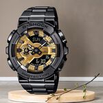 CASIO 卡西歐 G-SHOCK 工業風大錶殼金屬雙顯手錶 520情人節 送禮推薦-黑x金 GM-110BD-1A9, , large