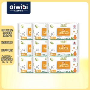 aiwibi 愛薇彼 超純水嬰兒木瓜精華濕巾 84抽9包入 純水濕巾 寶寶濕巾 澳洲庫努拉天然泉水 敏感肌適用 無味
