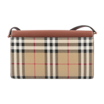 BURBERRY 經典格紋拼牛皮皮夾式斜背包/經典米色/焦糖色, , large