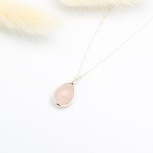 【Angel & Me】Large Rose Quartz Crystal Raindrop s925 sterling silver necklace