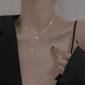 s925純銀鑲鑽流蘇鎖骨小蠻腰項鍊-附馬卡收納盒 