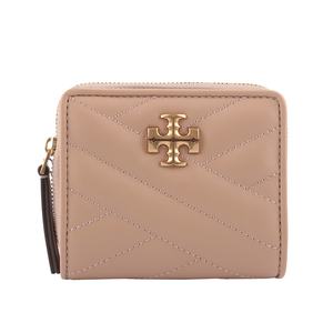 Tory Burch Kira 絎縫皮革暗釦拉鍊零錢袋短夾/淺沙色