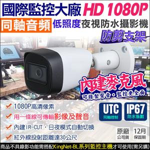 【帝網 KingNet】 國際大廠 AHD 1080P 200萬 2MP 同軸收音 防水 吸頂半球 內建收音麥克風 UTC控制 IP67