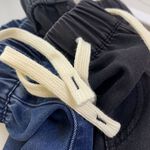 大尺碼-鬆緊褲頭 高腰 寬腿 牛仔褲-32深藍-0103091, , large