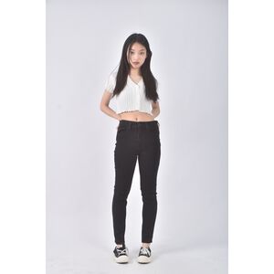 (L) 721 high rise skinny高腰丹寧牛仔質感黑色長褲二手衣