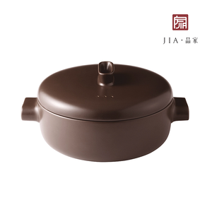 【JIA品家】耐火土陶鍋 蒸煮湯鍋28cm 松煙褐