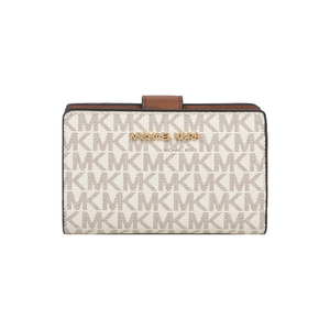 Michael Kors 金字Logo 滿版塗層帆布釦式中夾(香草白)