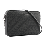 Michael Kors 銀字滿版LOGO拚色方形鏈帶斜背包/黑色, , large