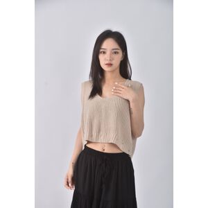 (S) jenny eyelet韓牌質感背心杏色上衣二手衣