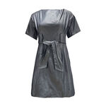 Lizzy太空灰光澤感腰綁帶洋裝, , large