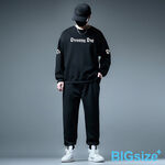 大尺碼-古英文 印花 大學T恤-黑/淺卡其-0201133, , large