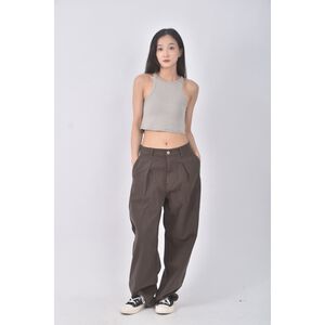(L) uniqlo高腰丹寧牛仔質感棉質純棉棕色長褲二手衣