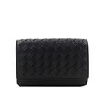 BOTTEGA VENETA 小羊皮編織釦式卡片夾(厚款)/黑色, , large