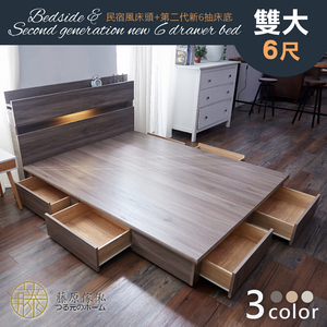 【藤原傢俬】全木芯板新6抽2件式房間組(新6抽床底+2層收納床頭)