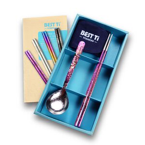 【純鈦餐具禮盒 兩件組 霧面】鈦筷 筷子 湯匙 餐具組 餐具 鈦餐具 環保餐具 露營餐具 禮盒 交換禮物 禮物