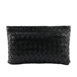 BOTTEGA VENETA 新款小羊皮及小牛皮大格編織手拿包/黑色, , large