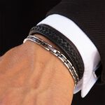 【快速出貨】法國 ROCHET Santorin系列 不鏽鋼男士手鍊-銀x黑 HB4762, , large