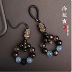 【A&R】招財開運 海藍寶黑曜石五行補水貔貅鑰匙扣掛飾, , large