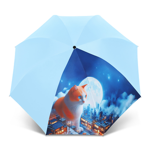 [TDN] Moon Cat  Cooling Auto-Fold Umbrella – Instant Close Umbrella (B7433C) –Sky Blue