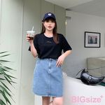 大尺碼-印花 圓領T恤-黑-0101147, , large