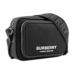 BURBERRY 徽標Logo 尼龍口袋雙拉鍊斜背包/黑色, , large