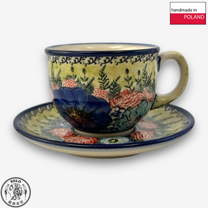 【SOLO Vintage】Cerraf Polish Pottery 200ml Coffee Cup + Saucer Set Song of Wildflowers Series Made in Poland