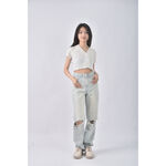 (Ｓ) 【里唯私服】jqu高腰丹寧牛仔刷破藍色長褲二手衣, , large