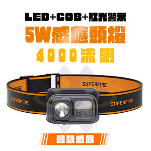 【禾統】5W雙光源感應頭燈 / 黑色 / 充電款 (登山燈 露營燈 釣魚頭燈 頭燈 強光頭燈 工作頭燈)