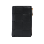 BOTTEGA VENETA Cassette 羊皮及牛皮釦式對開中夾/黑色, , large