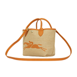 LONGCHAMP S號 LE PANIER PLIAGE 草編二用包/杏桃色, , large