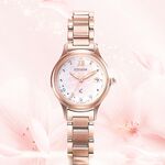 CITIZEN 星辰 XC 櫻花粉紅金 鈦 鑽石光動能電波女錶 ES9497-88X, , large