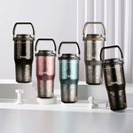 【TKK】悅界時尚 純鈦Ti 拎拎杯 手提式 冰霸杯 抗菌保溫杯 環保杯 700ML(直飲+吸管)-鈦粉金(禮盒組), , large