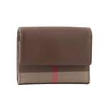 BURBERRY Lancaster 牛皮及帆布格紋三折短夾/土棕色/棕色, , large