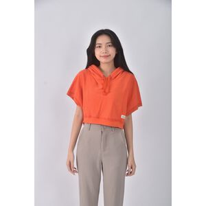 (S) hollister質感修身短版棉質連帽橘色短袖上衣二手衣