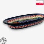 【SOLO Vintage】Cerraf Polish Pottery 19cm Oval Plate Red and Blue Blossoming Elegance Series Made in Poland, , large