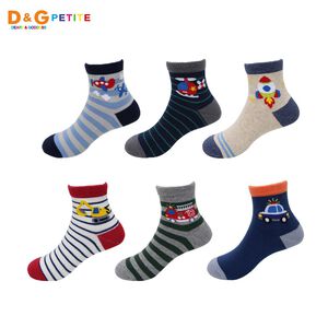 【D&G KIDS】警車1/2童襪<深藍,17-21cm>男童 短襪 交通工具 飛機 直升機 火箭 挖土機 消防車 警車