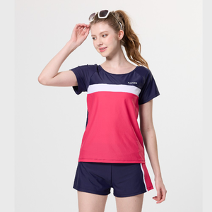 MONINA MIT short-sleeved round neck two-piece Swimsuit red Plus Size -L