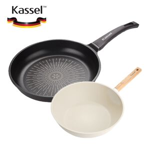 韓國Kassel 珍珠陶瓷深型超輕不沾炒鍋-28cm+韓國Kassel 鑽石超導熱不沾平底鍋-30cm