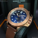 [星晴錶業]GiorgioFedon1919手錶,46mm,GF00007寶藍色錶面玫瑰金錶殼咖啡色真皮皮革錶帶款, , large