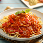 Pasta with tomato meat sauce, , large