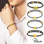 【Prisme Gold】黃金手鍊 送禮男生 999純金墜飾皮手環 多款選 (金重：約0.08錢&plusmn;0.03) - 百福彎管, , large