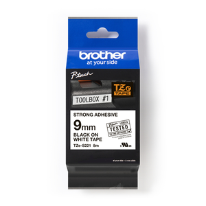 【 BROTHER】兄弟牌  白底黑字 9mmx8M 超黏性護貝標籤帶/ 包 TZe-S221