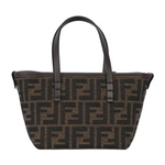 FENDI Roll FF Logo 緹花布迷你手提/斜背二用包/棕色, , large
