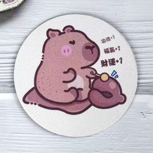 水豚杯墊【敲敲好運來】 科技皮 珪藻土  吸水快乾 方便收納 防滑底部 快速吸水 珪藻土杯墊  水豚